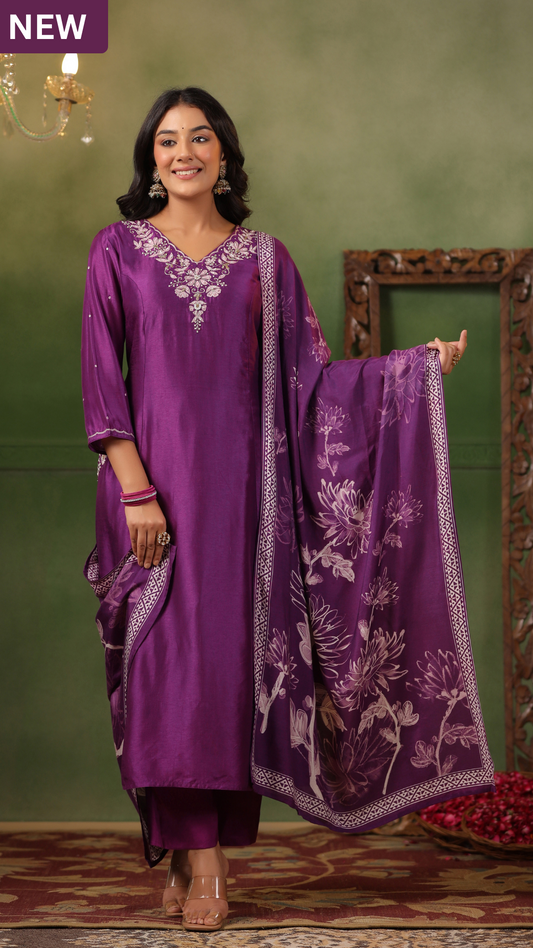 Royal Purple Silk Suit Set