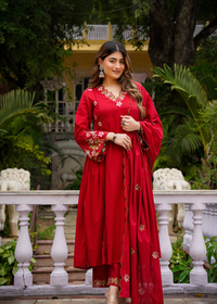 Crimson Charm Cotton Suit Set