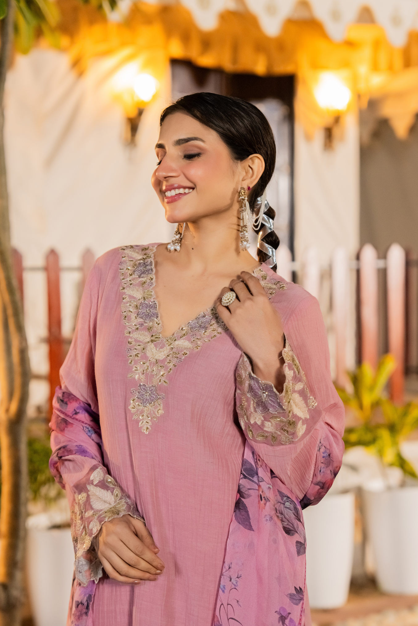 Blush Pink Chanderi Embroidered Suit Set
