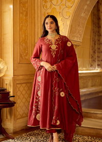 Royal Maroon Chanderi Set