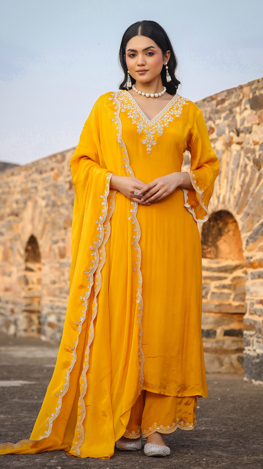 Sunshine Yellow Chinnon Kurta Set