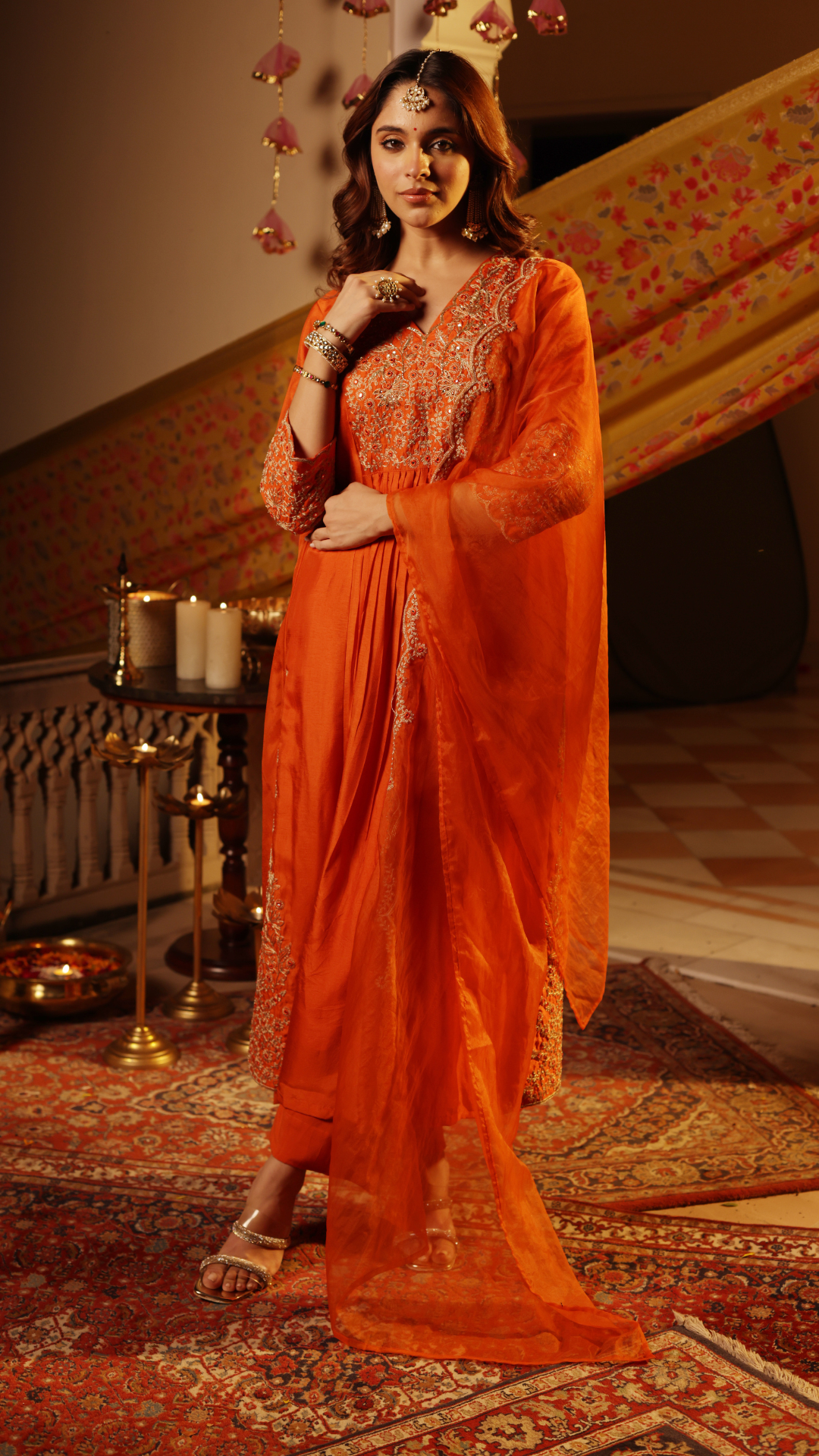 Fire Orange Silk Suit Set