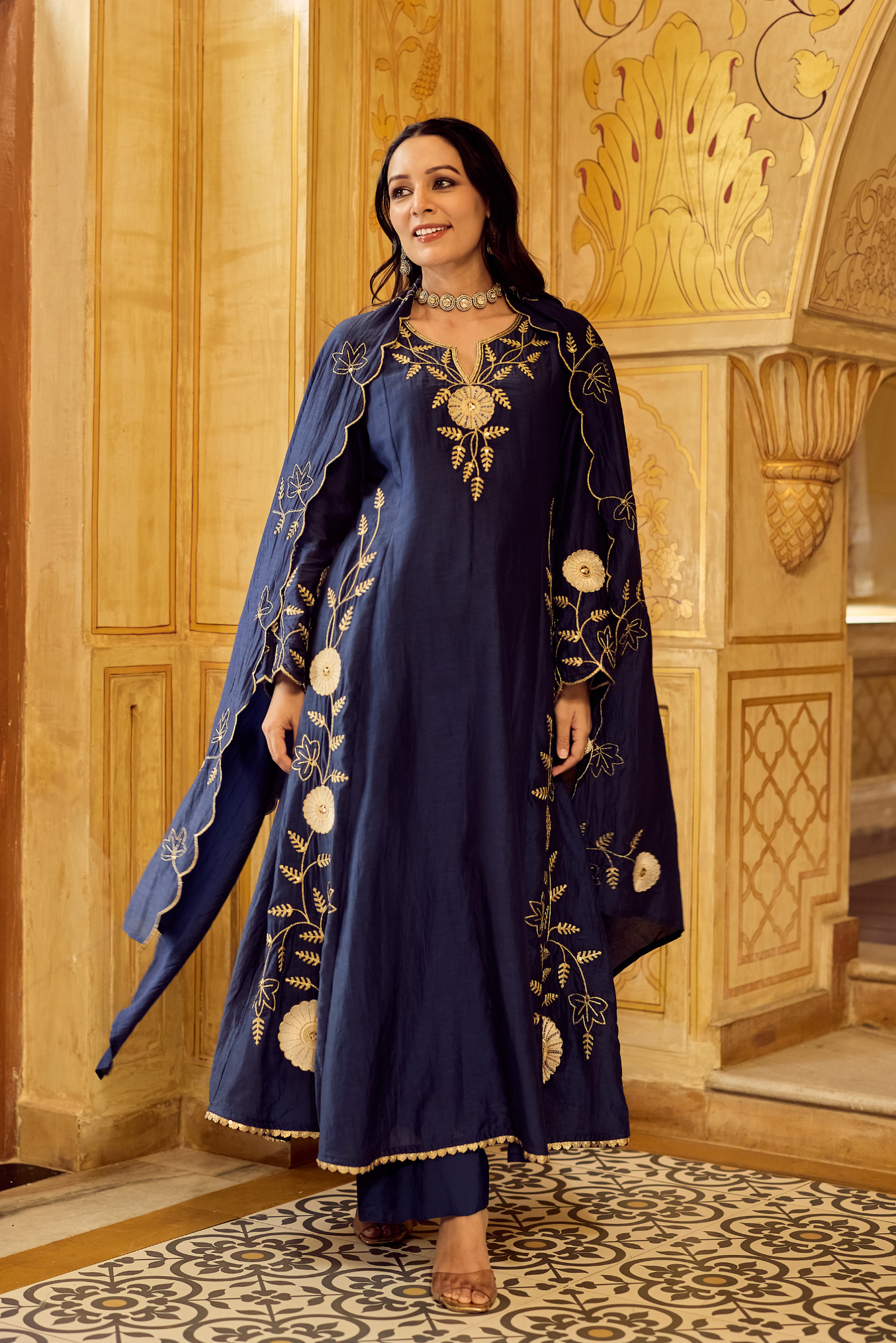 Midnight Bloom Chanderi Suit Set