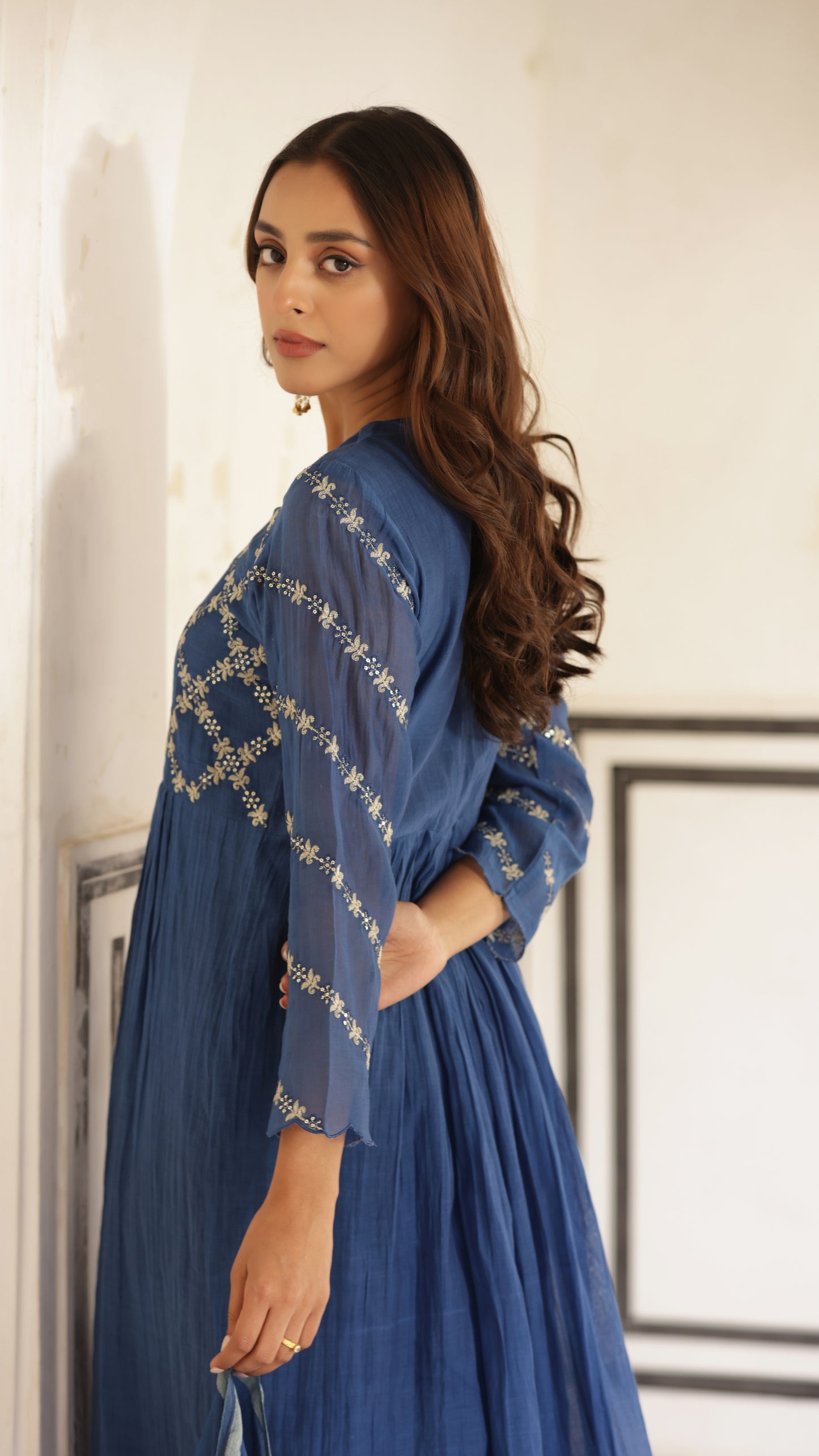 Indigo Blue Chanderi Suit Set