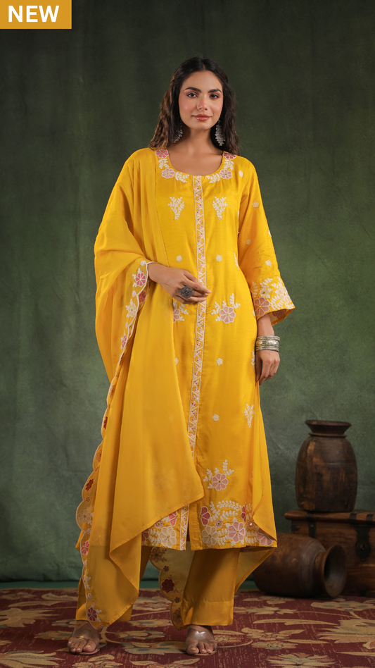 Gold Dola Silk Kurti Set