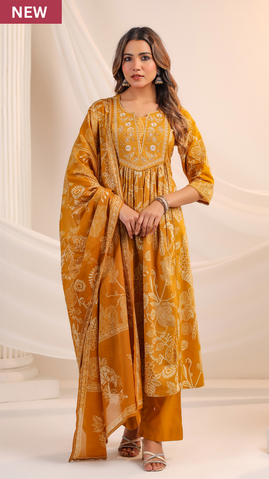 Golden Bloom Cotton Suit Set