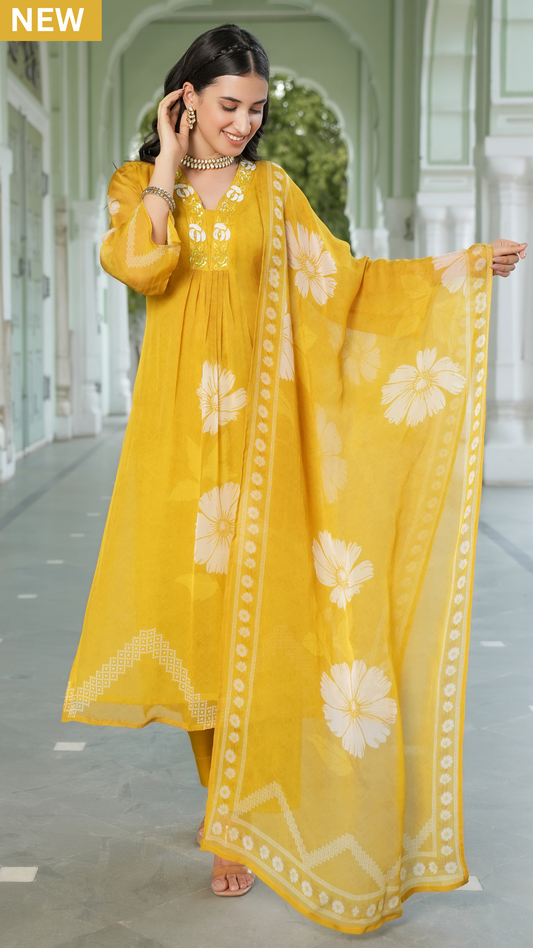 Saffron Yellow Straight Suit Set