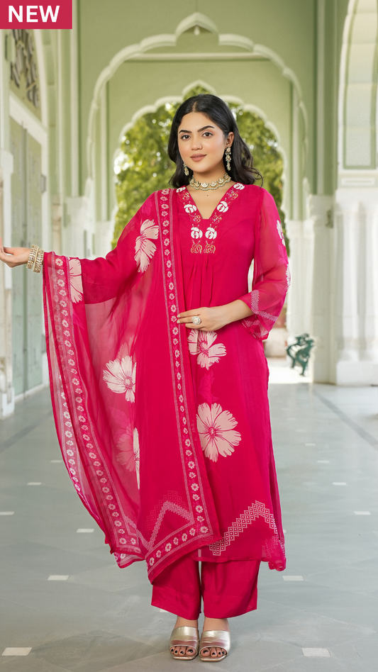 Ruby Pink Straight Suit Set