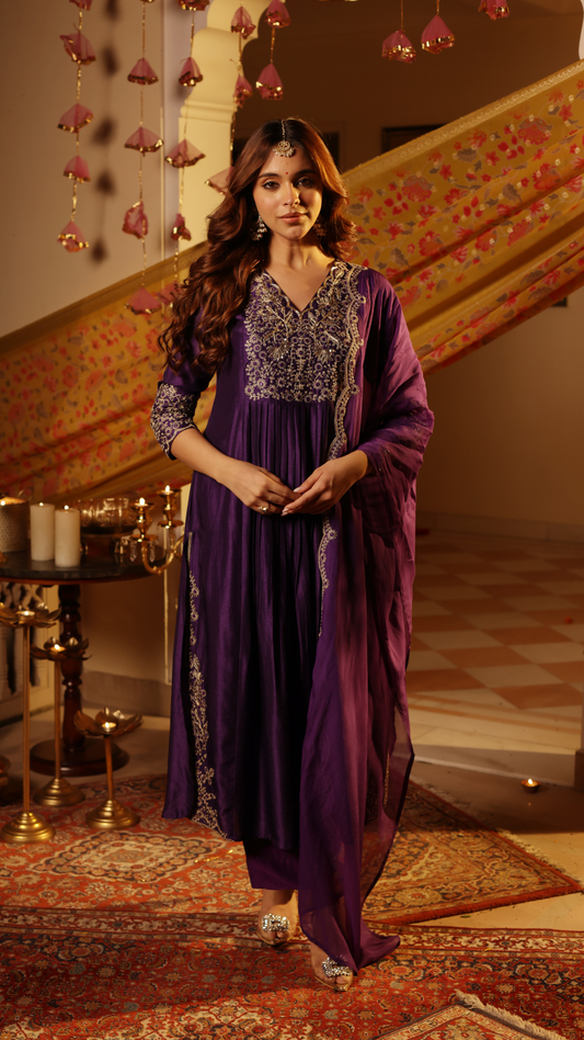 Dark Purple Silk Suit Set