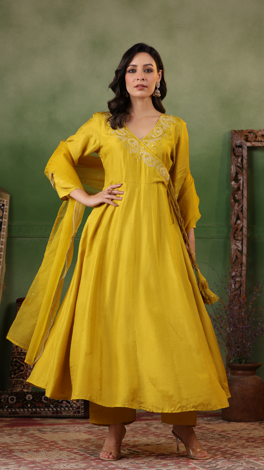 Gold Yellow Angrakha Suit Set