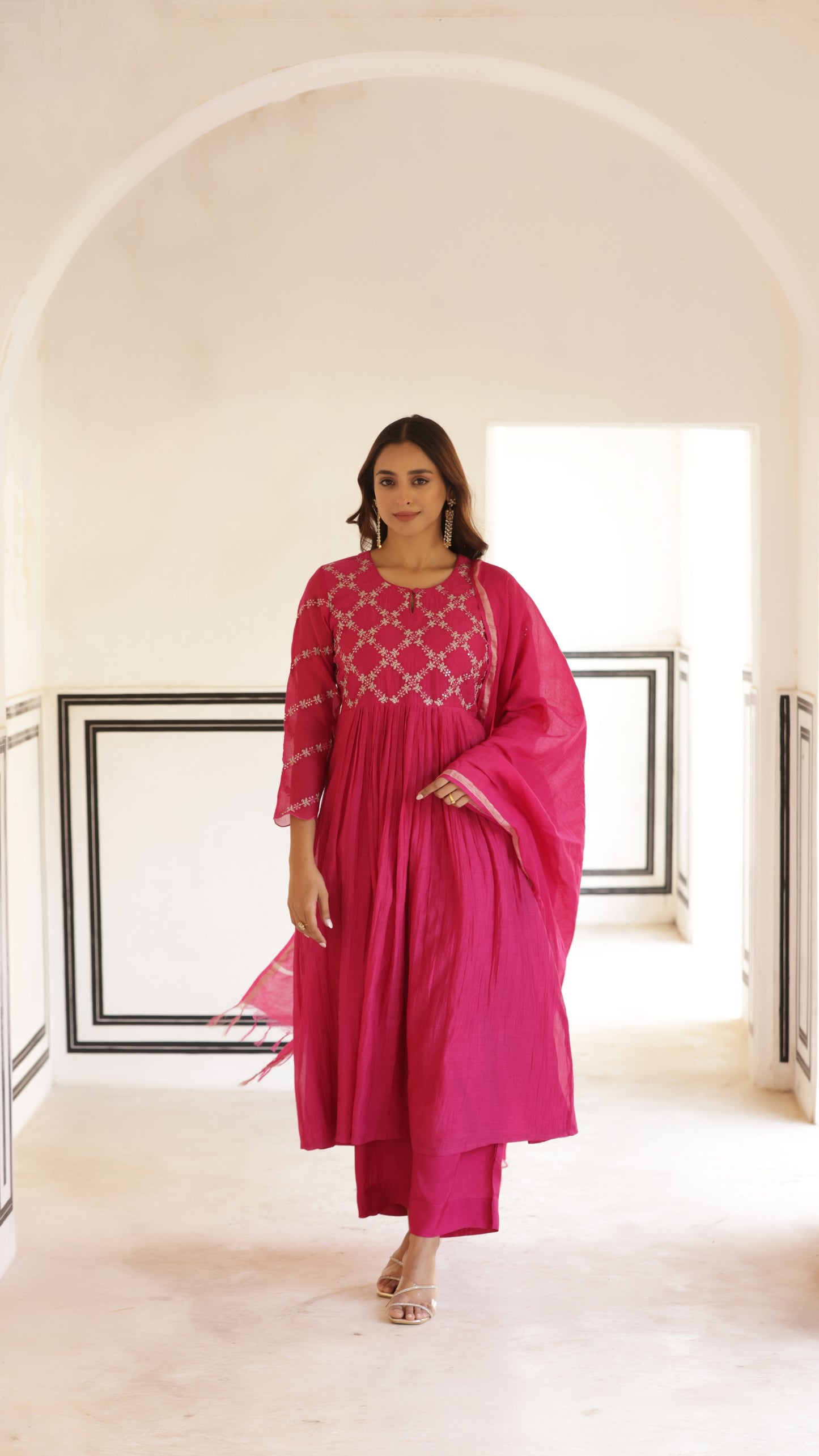 Fuchsia Pink Chanderi Suit Set