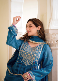 Blue Mehfil Embroidered Set