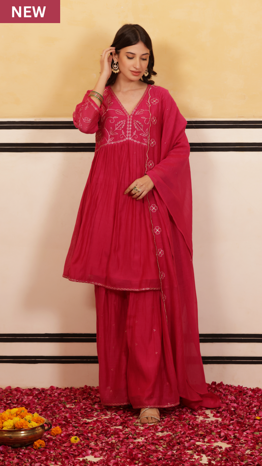 Crimson Peplum Chanderi Suit Set