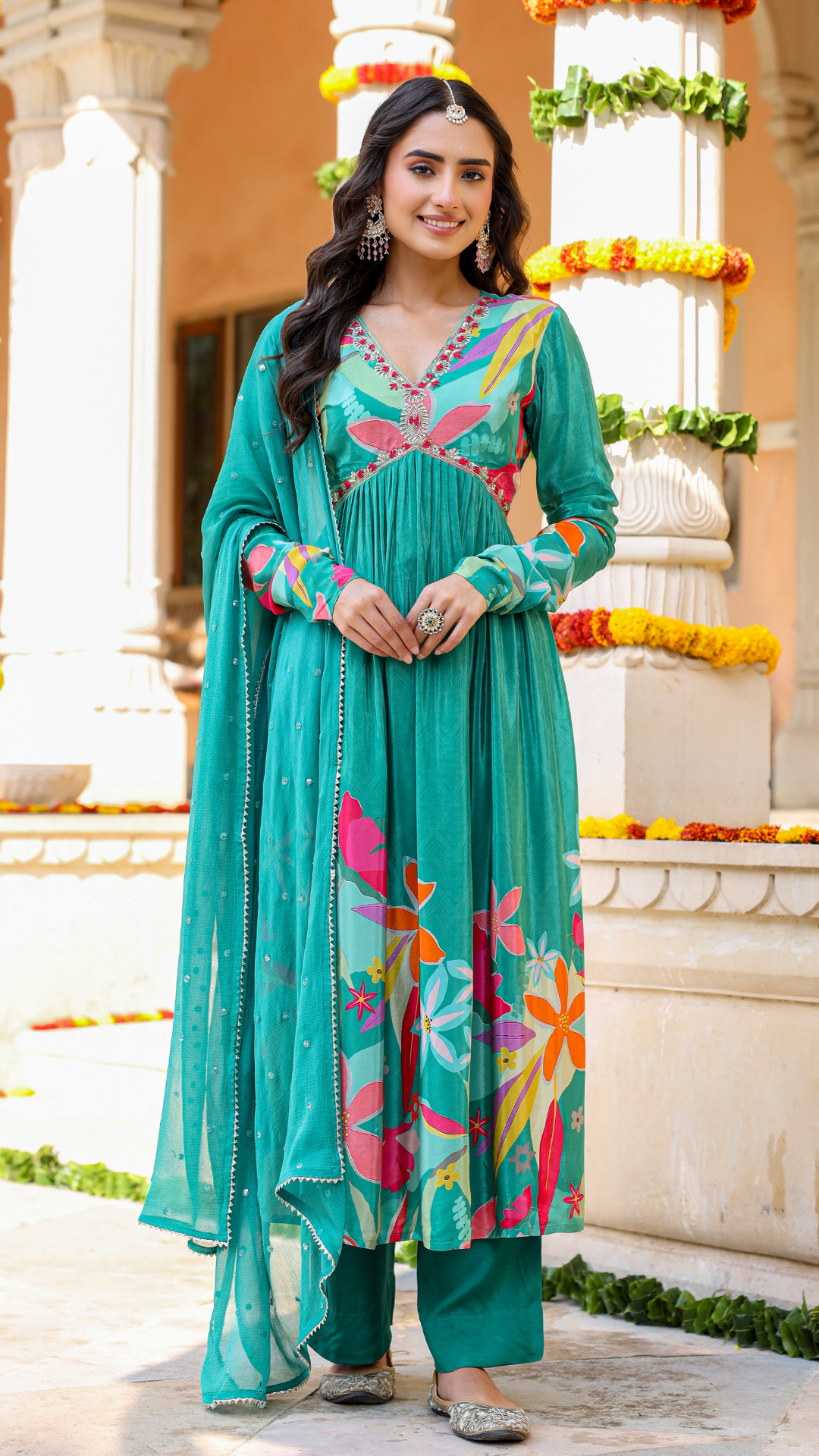 Green Anarkali kurta set
