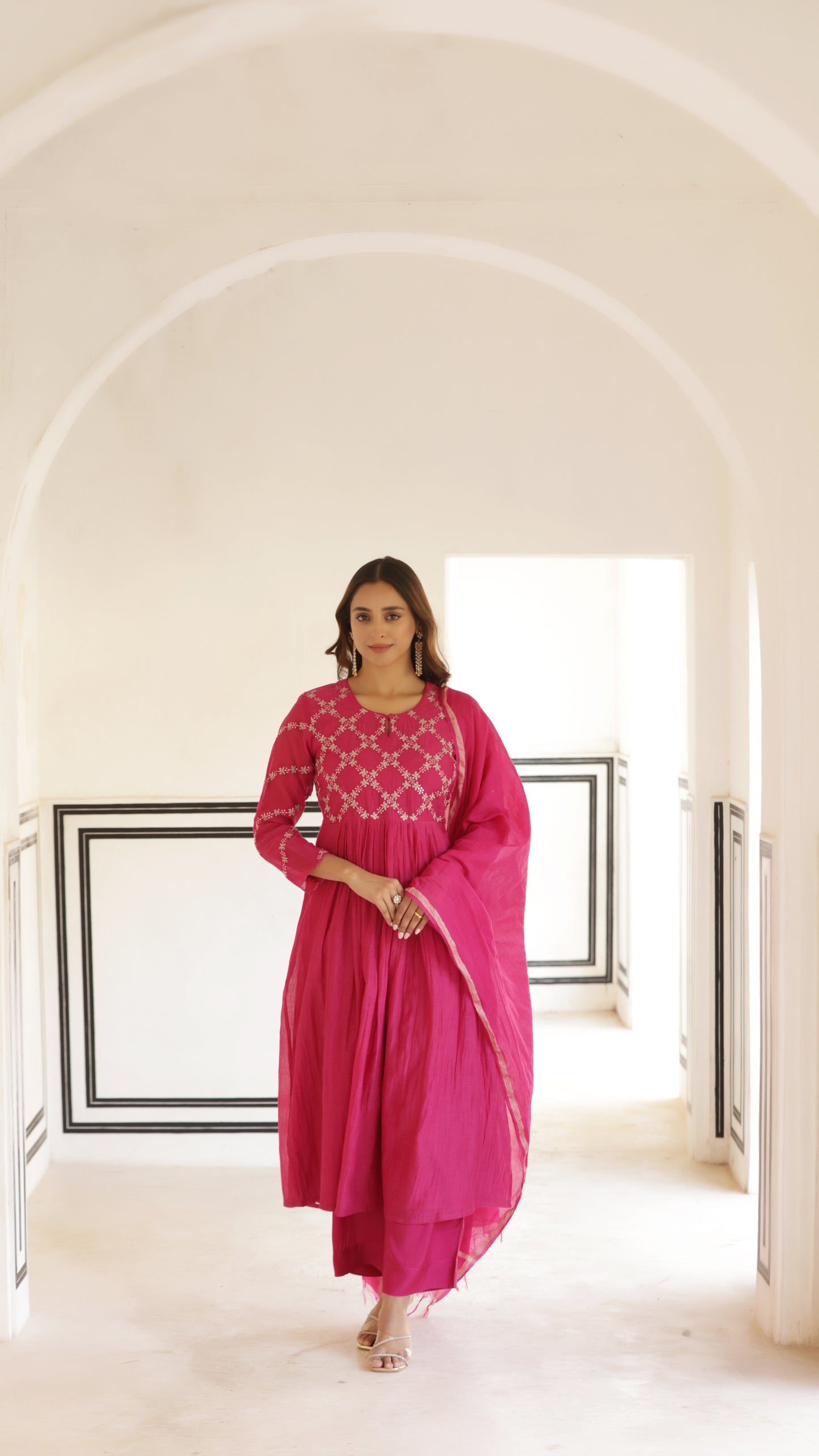 Fuchsia Pink Chanderi Suit Set