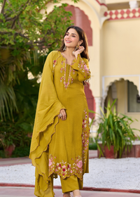 Mustard Embroidered Kurta Set