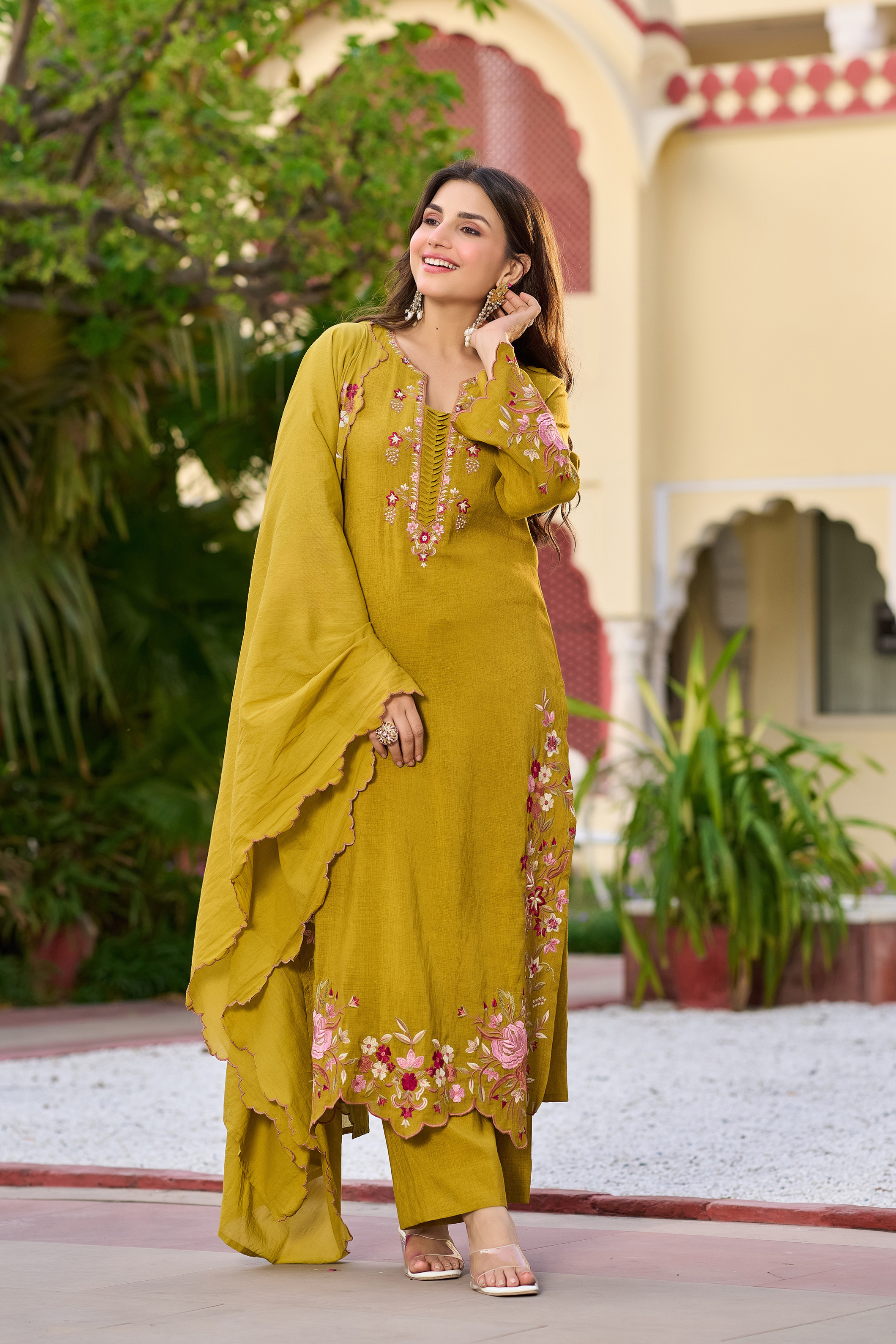 Mustard Embroidered Suit Set
