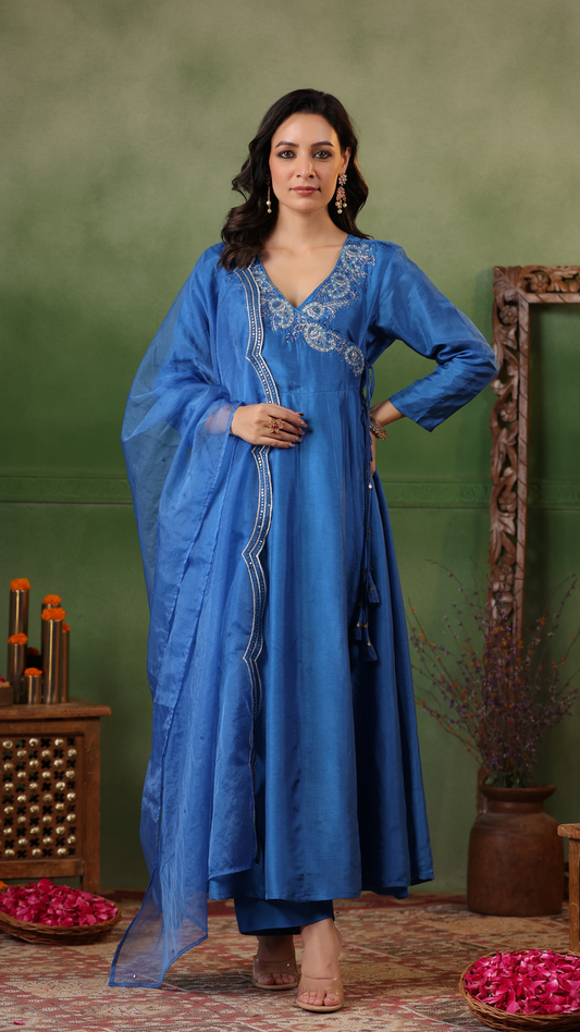 Cobalt Blue Angrakha Suit Set