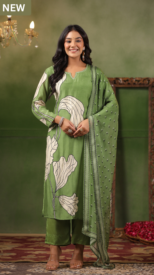 Moss Green Muslin Suit Set