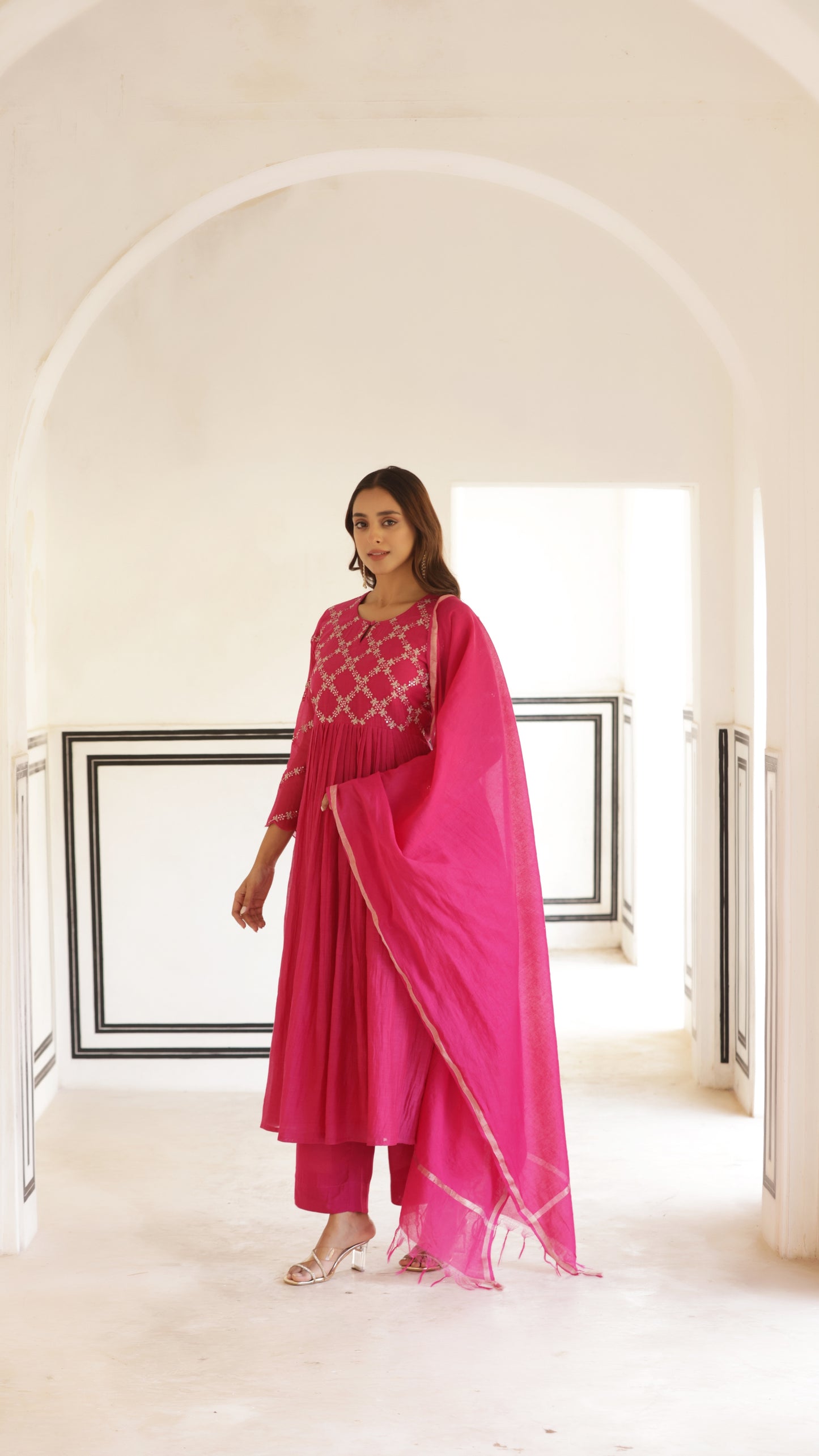 Fuchsia Pink Chanderi Suit Set