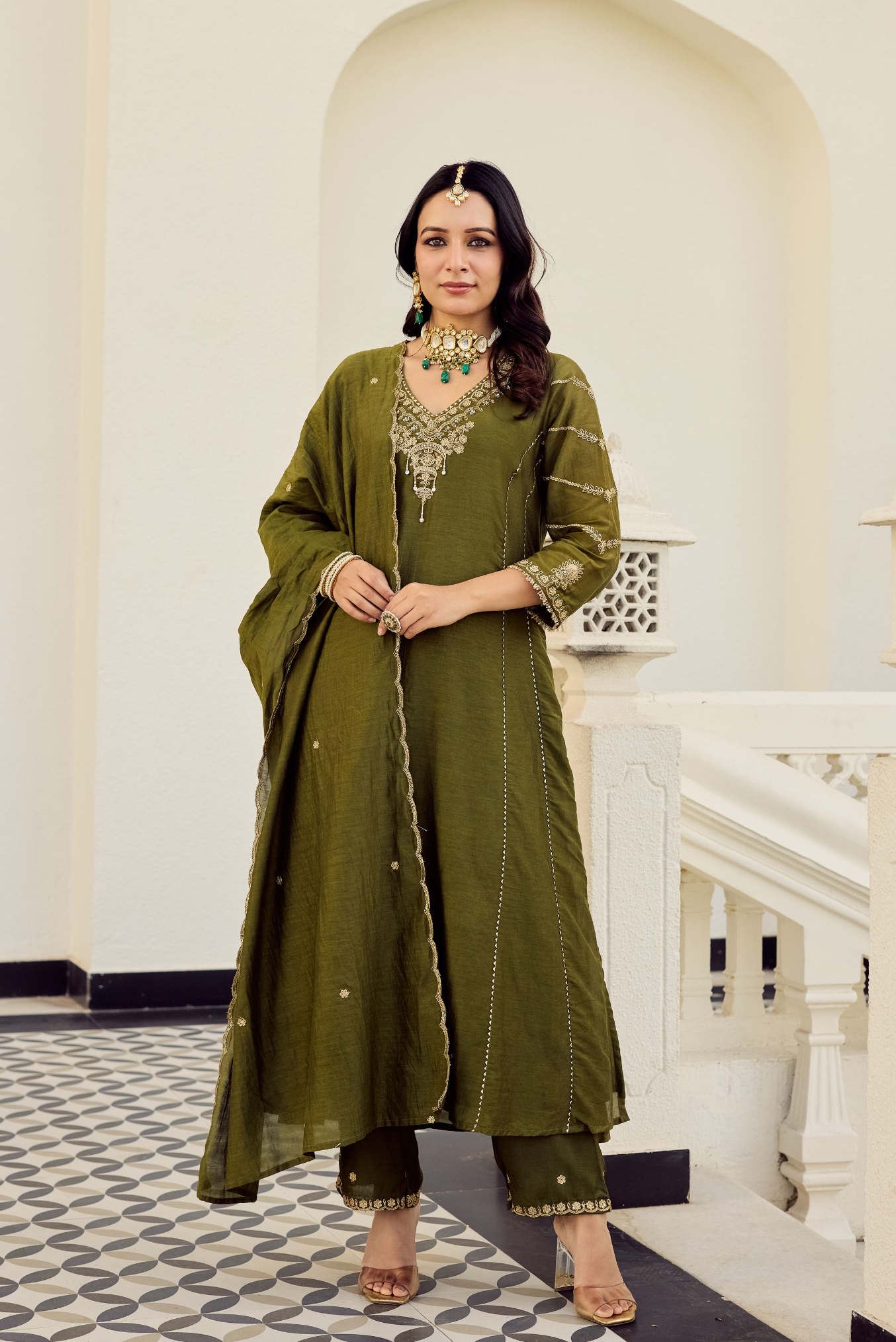 Mehndi Moss Embroidered Suit Set