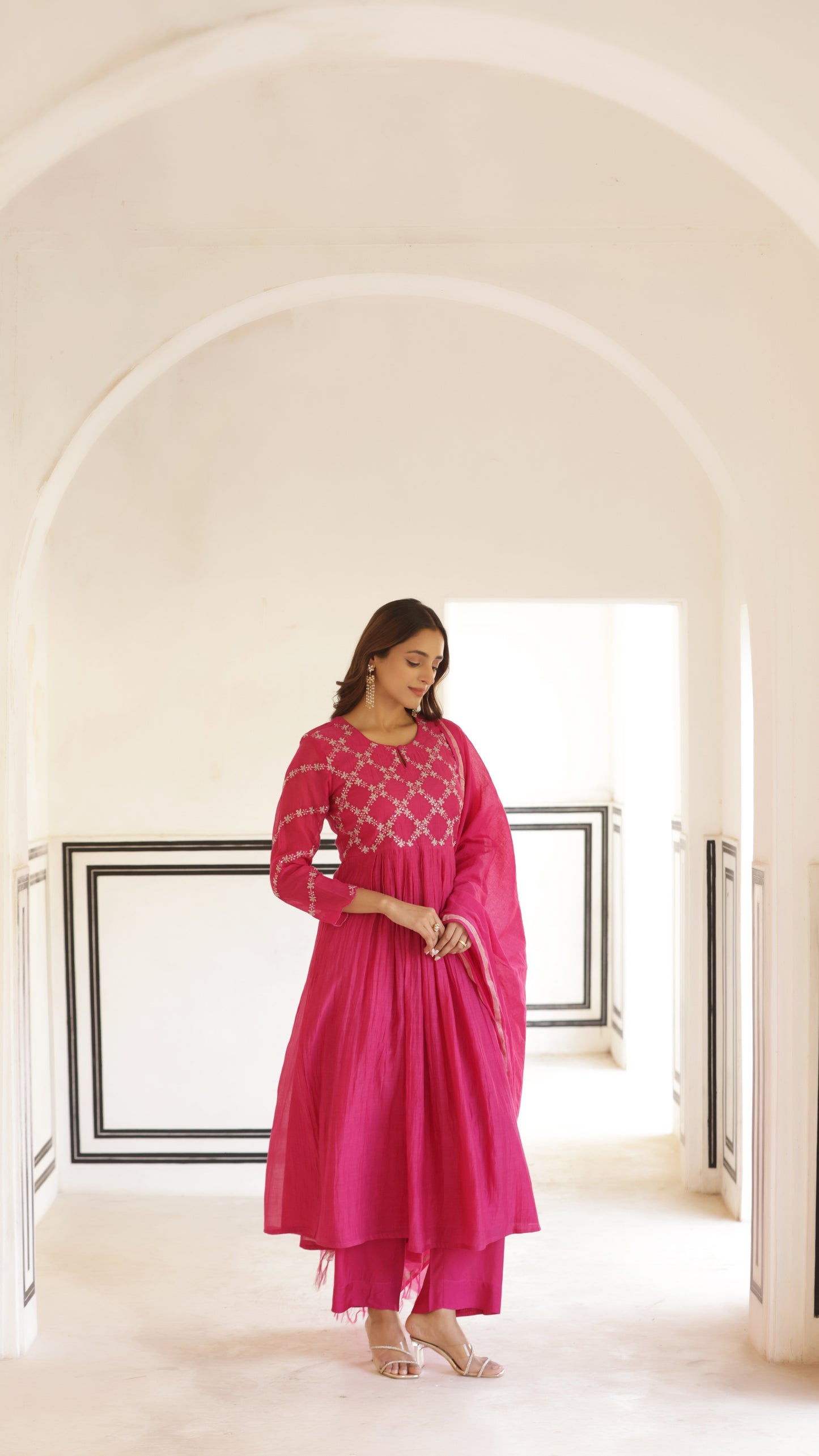 Fuchsia Pink Chanderi Suit Set