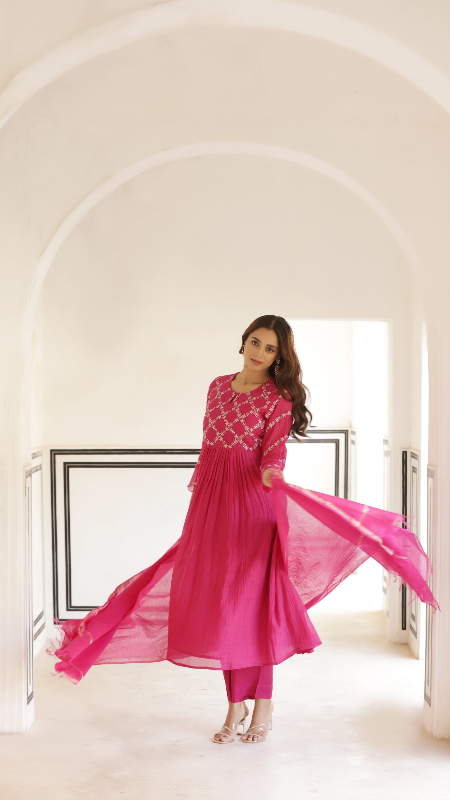 Fuchsia Pink Chanderi Suit Set