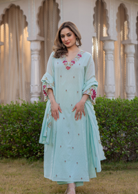 Azure Bloom Cotton Dobby Suit Set