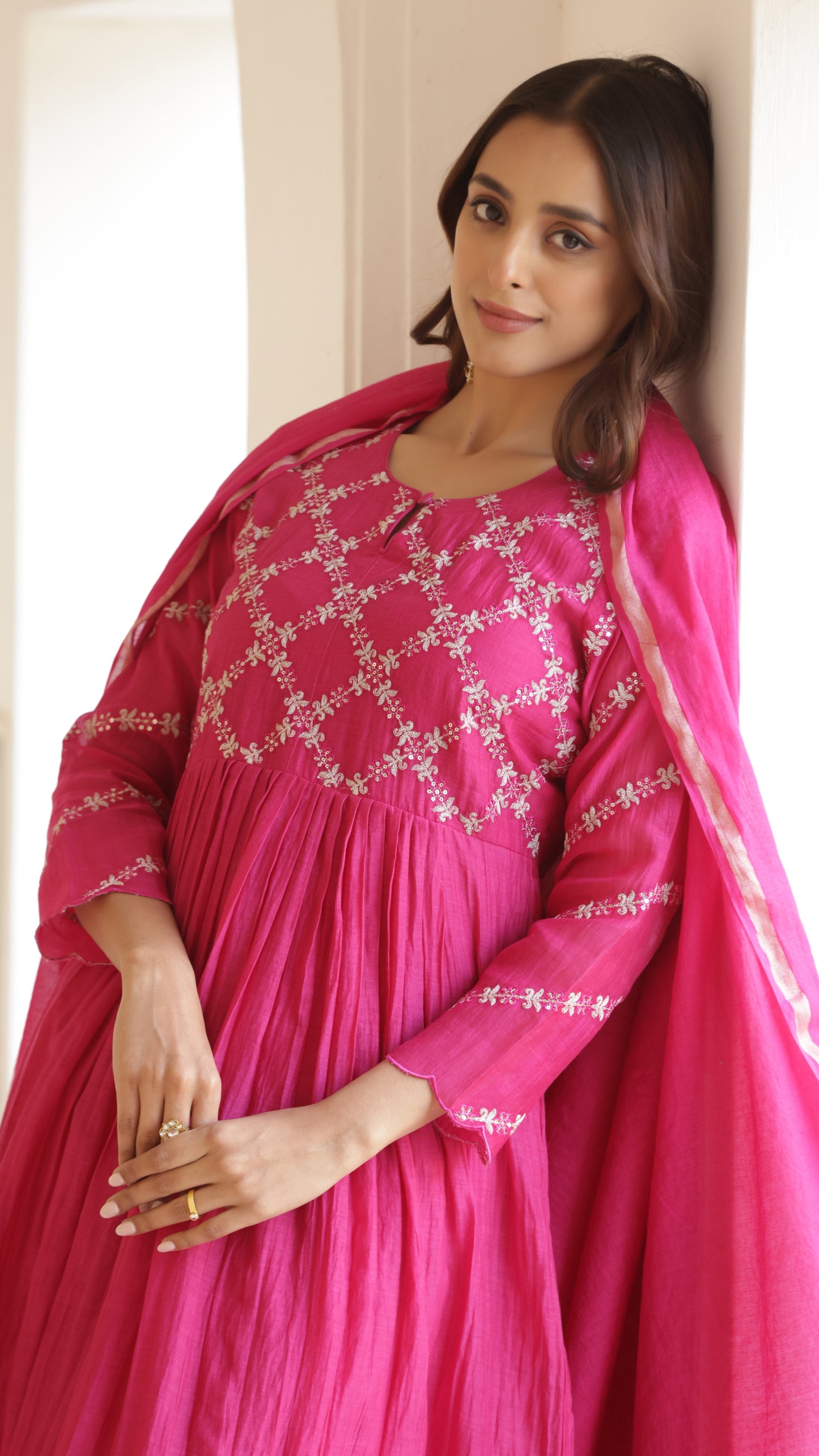 Fuchsia Pink Chanderi Suit Set