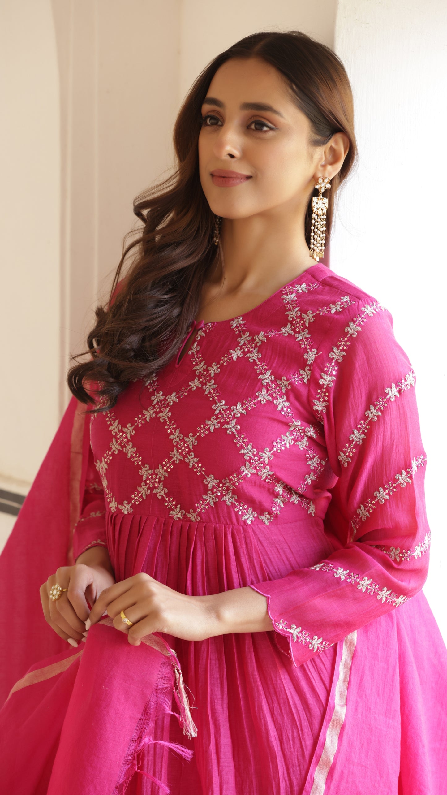 Fuchsia Pink Chanderi Suit Set