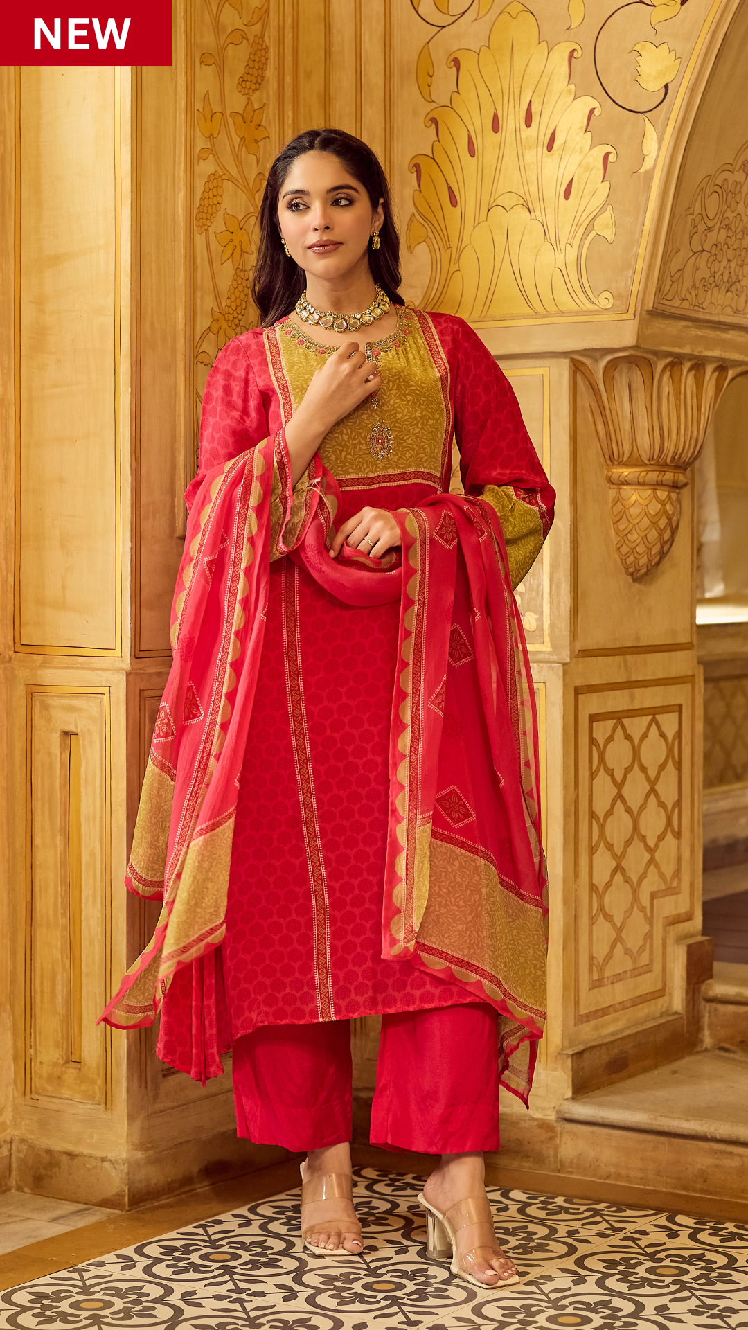 Crimson Mustard Glow Crepe Suit Set