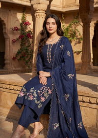 Blue Blossom Chanderi Suit Set