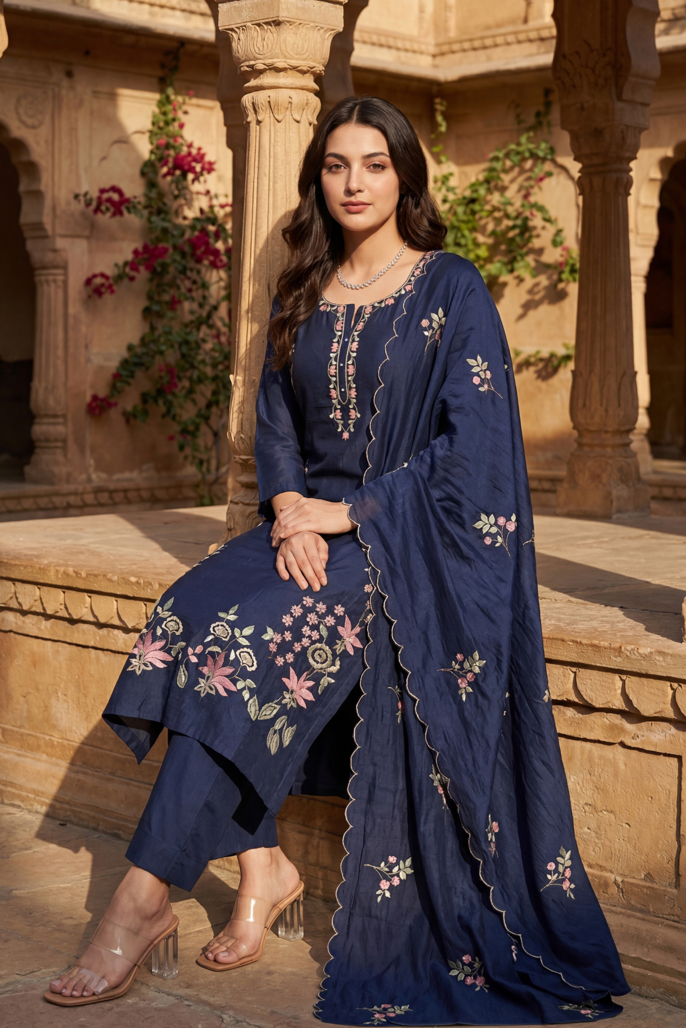 Blue Blossom Chanderi Suit Set