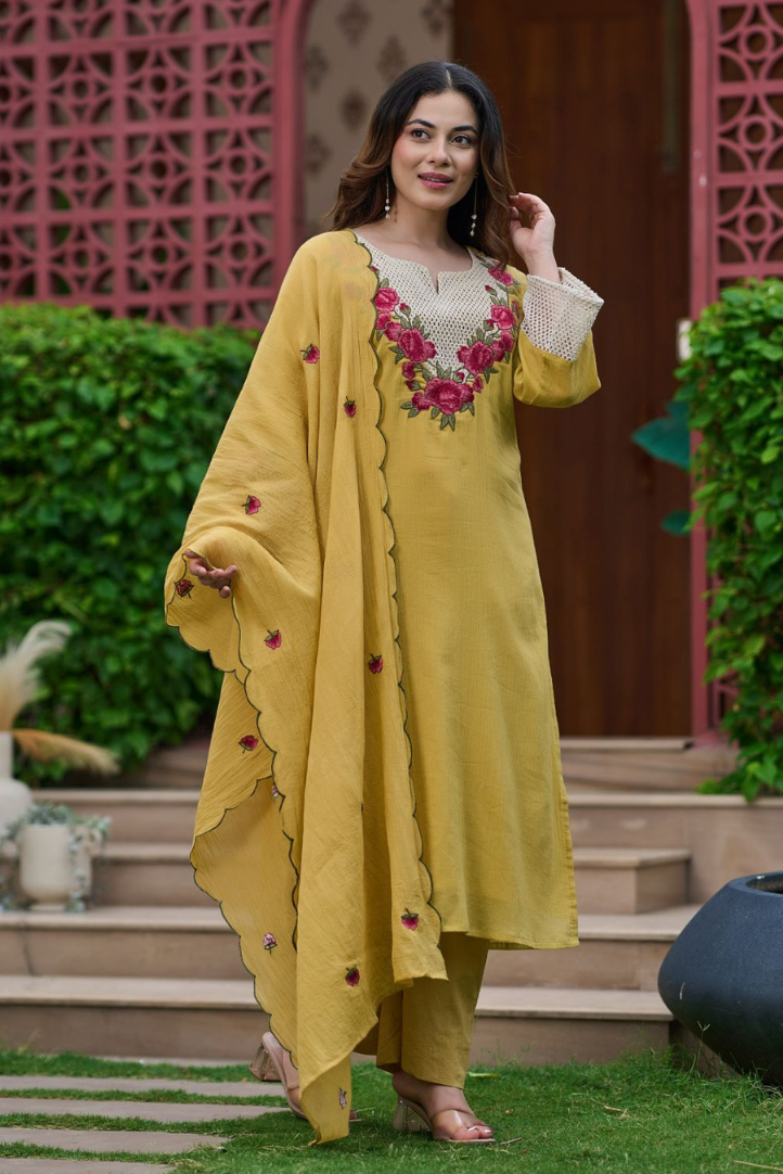 Mustard Rosette Suit Set
