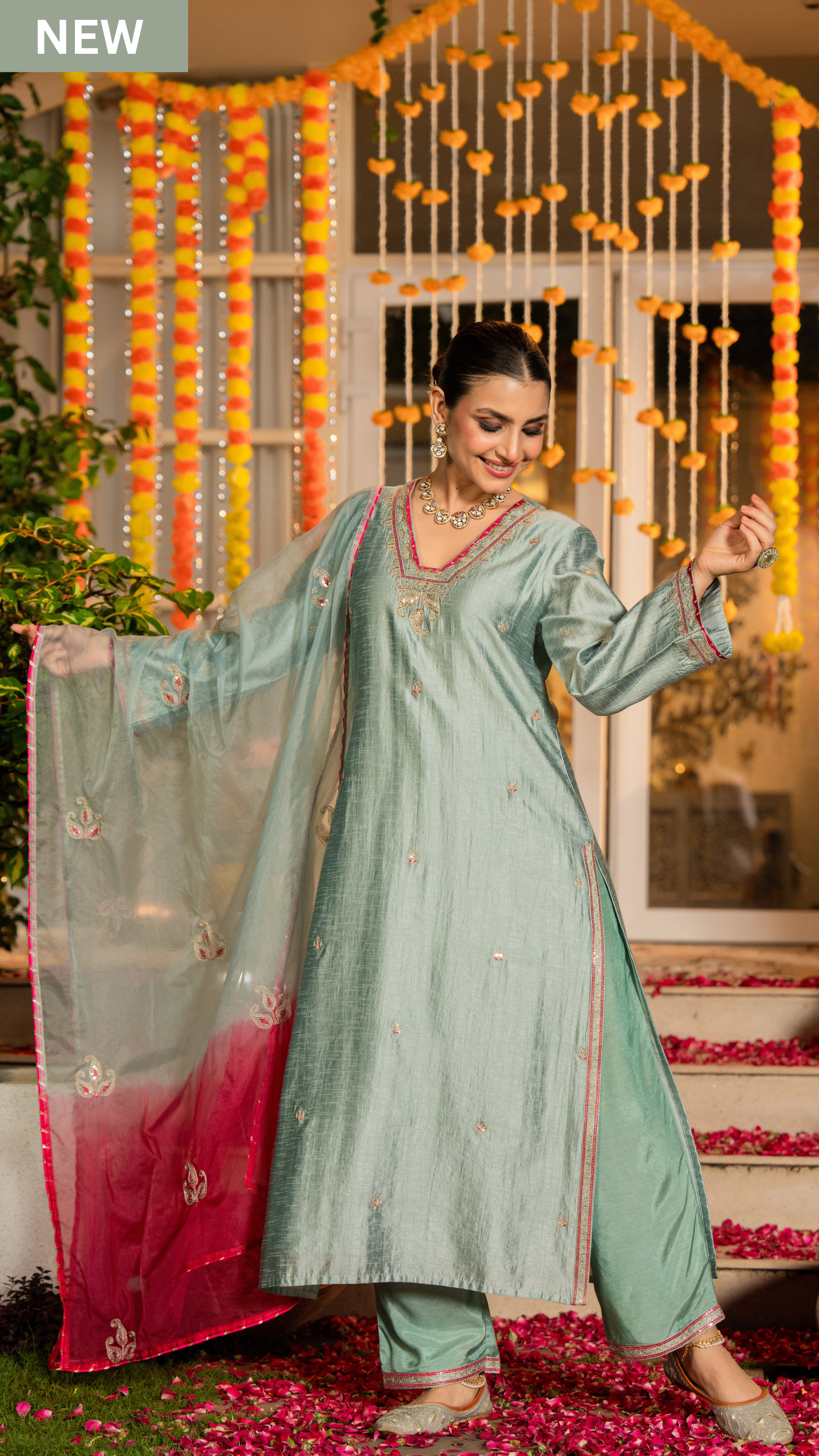 Mint Sage Dola Silk Suit Set