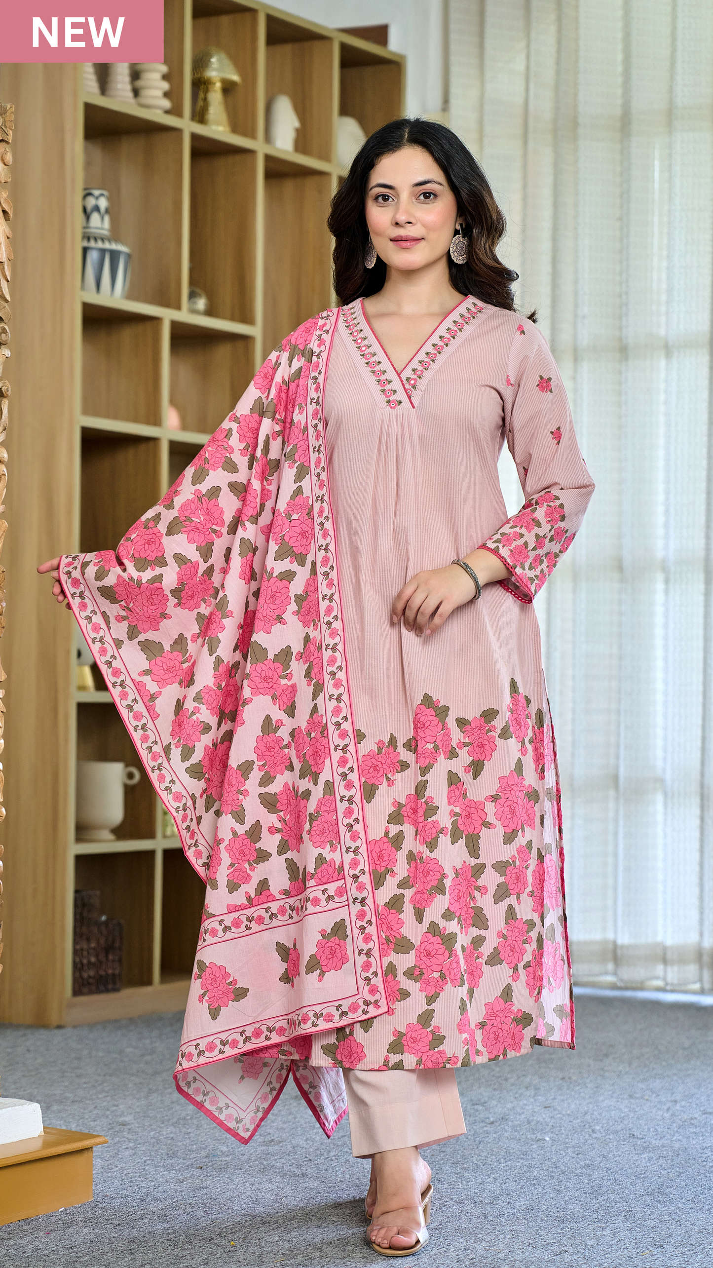 Peachy Elegance Cotton Suit Set