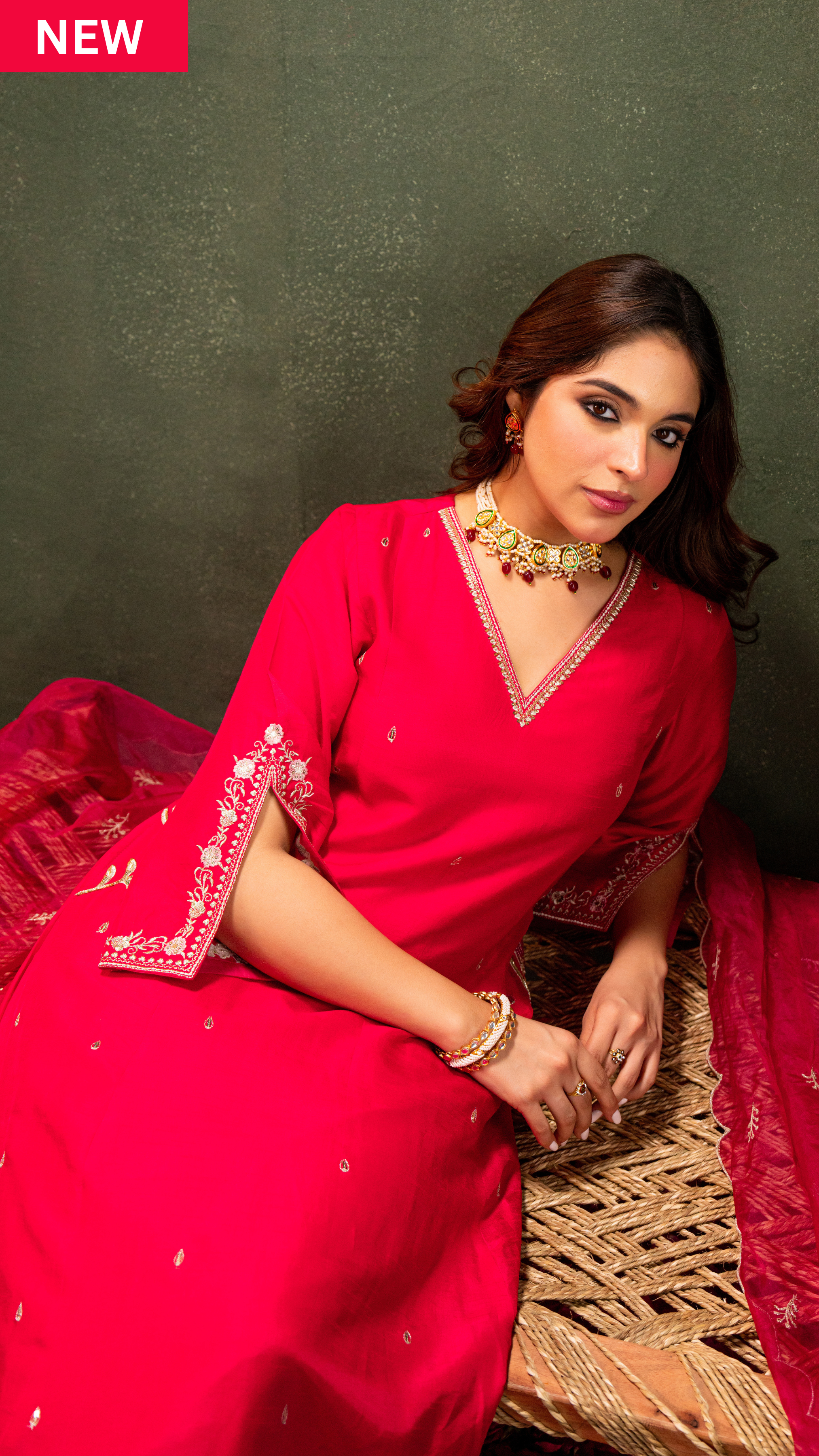 Crimson Radiance Silk Suit Set