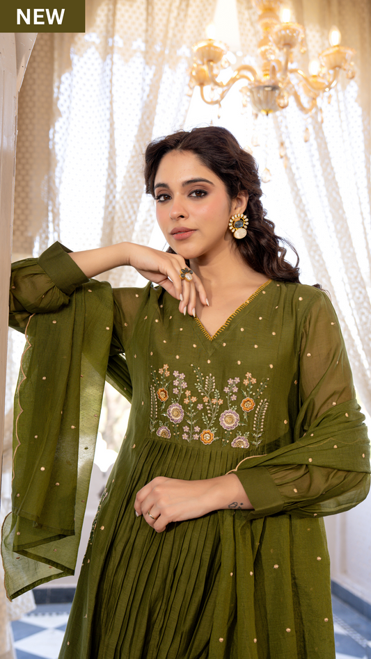 Forest Gleam Mul Chanderi Suit Set