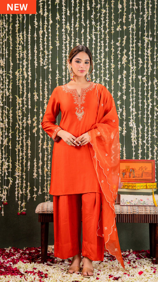 Rust Gold Farsi Salwar Suit Set