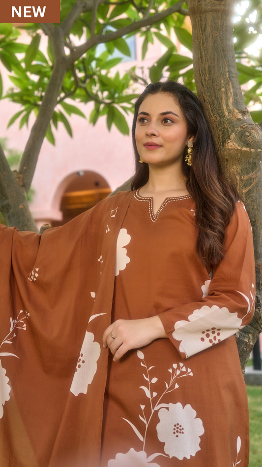Caramel Glow Cotton Suit Set