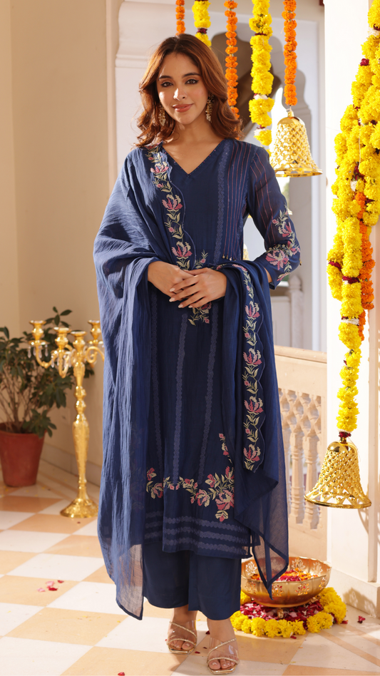 Blue Mul Chanderi Suit Set