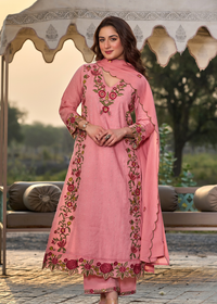 Rosy Embroidered Suit Set