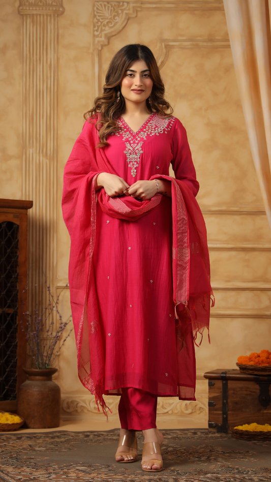 Pink Fuchsia Flair Chanderi Suit Set