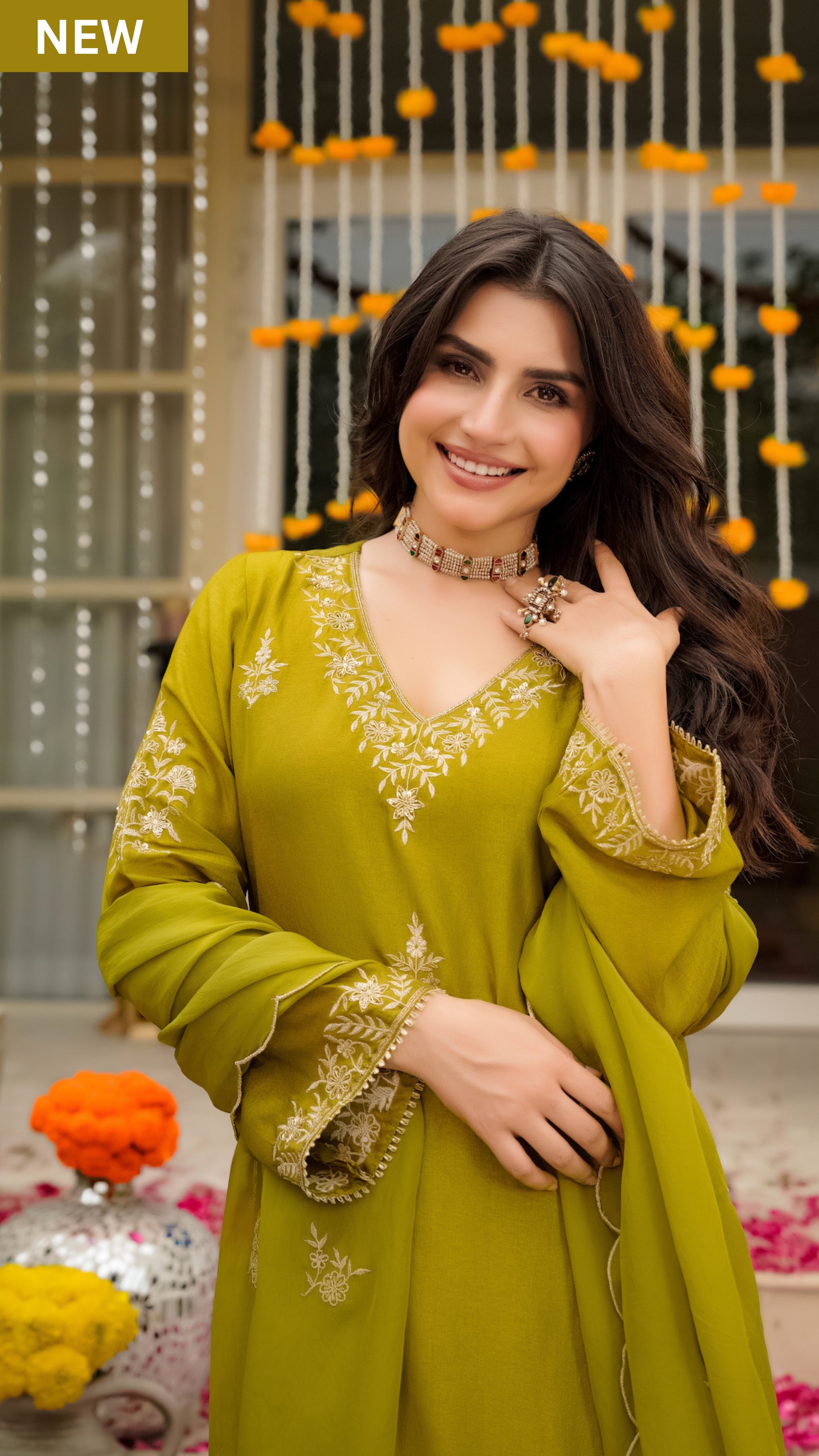 Olive Bloom Pure Russian Silk Suit Set