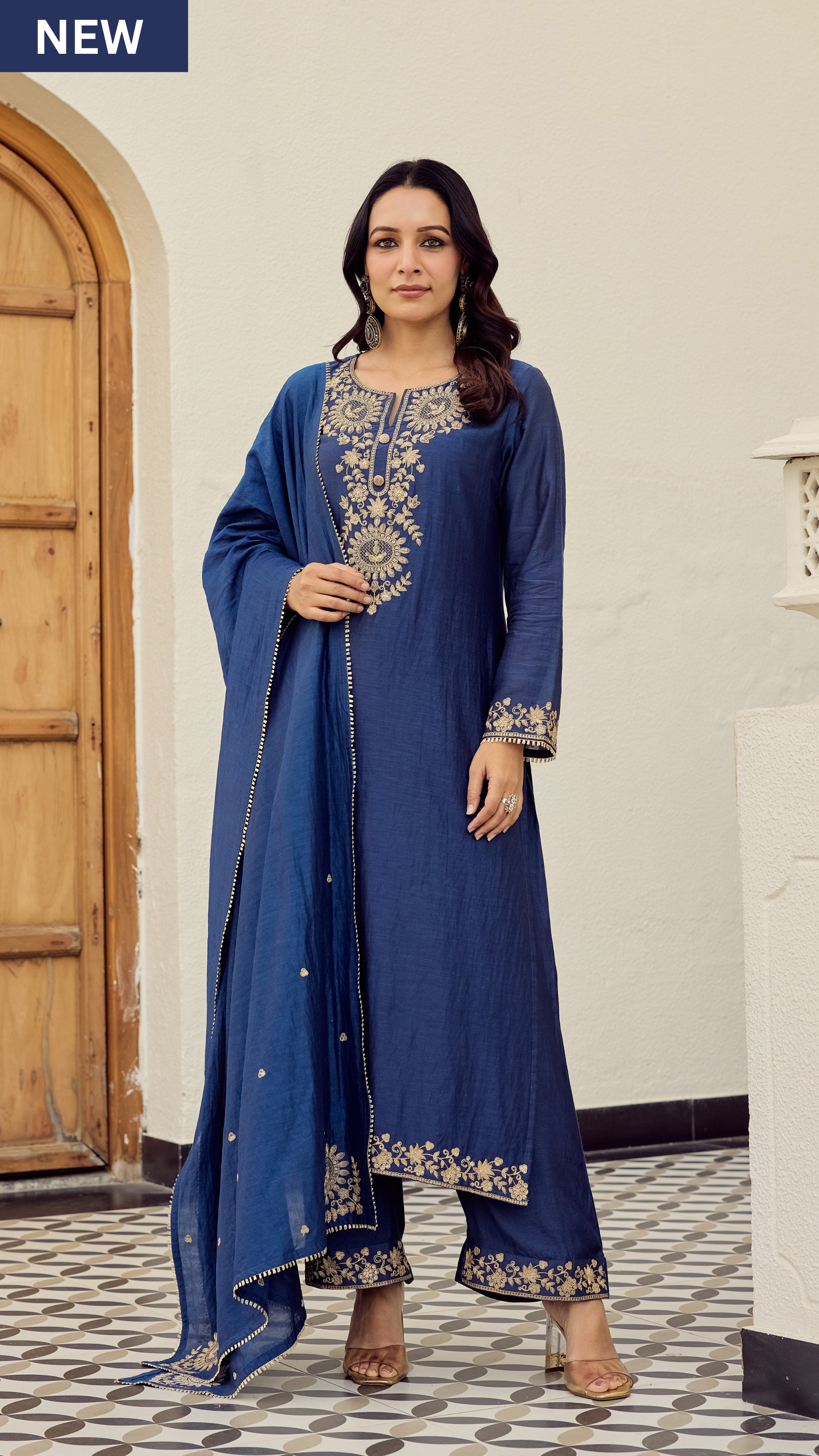 Midnight Blue Embroidered Suit Set