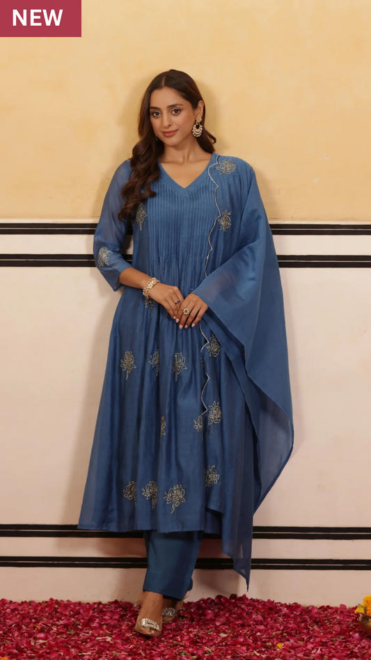 Lush Blue Chanderi Suit Set