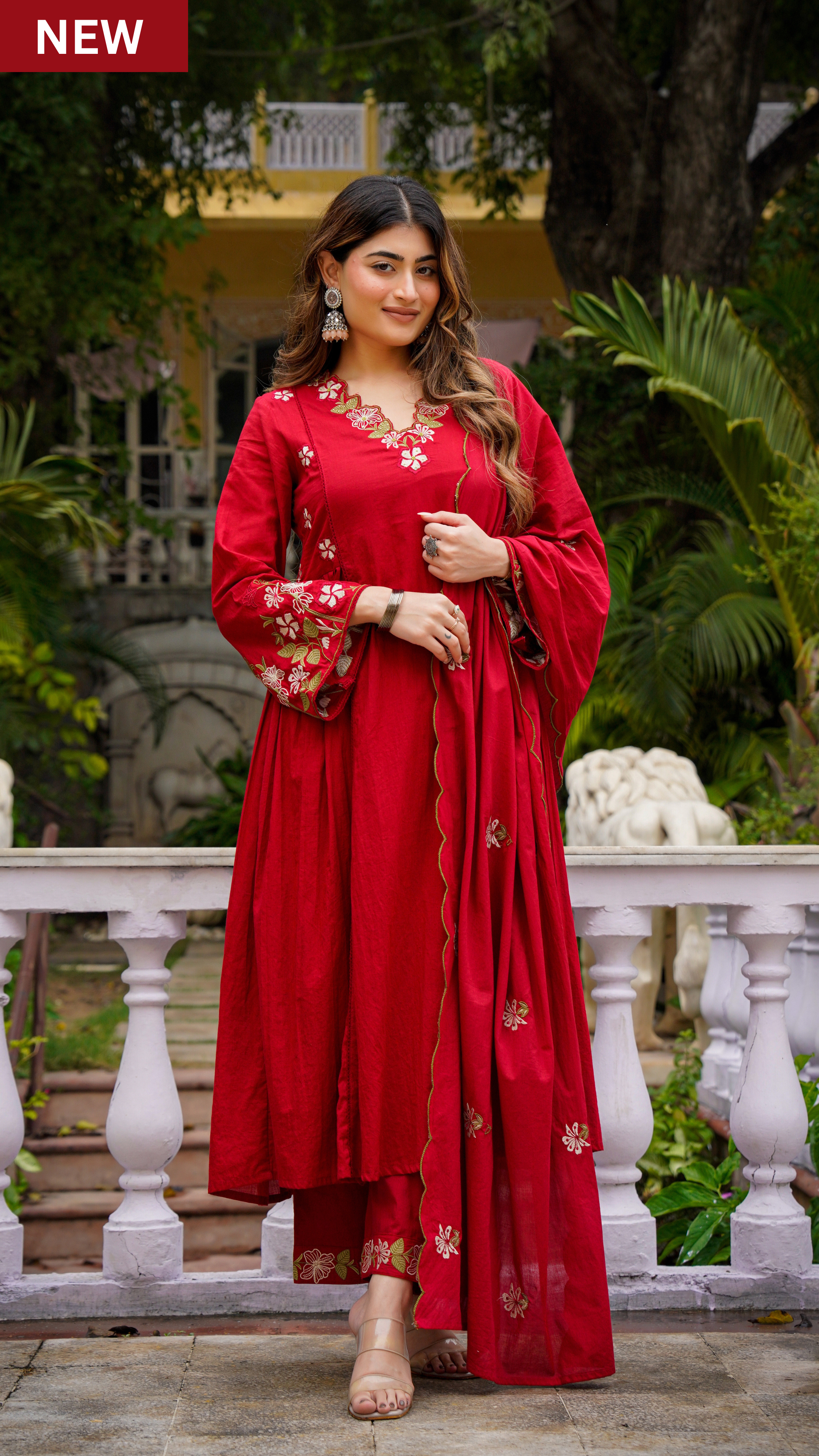 Crimson Charm Cotton Suit Set