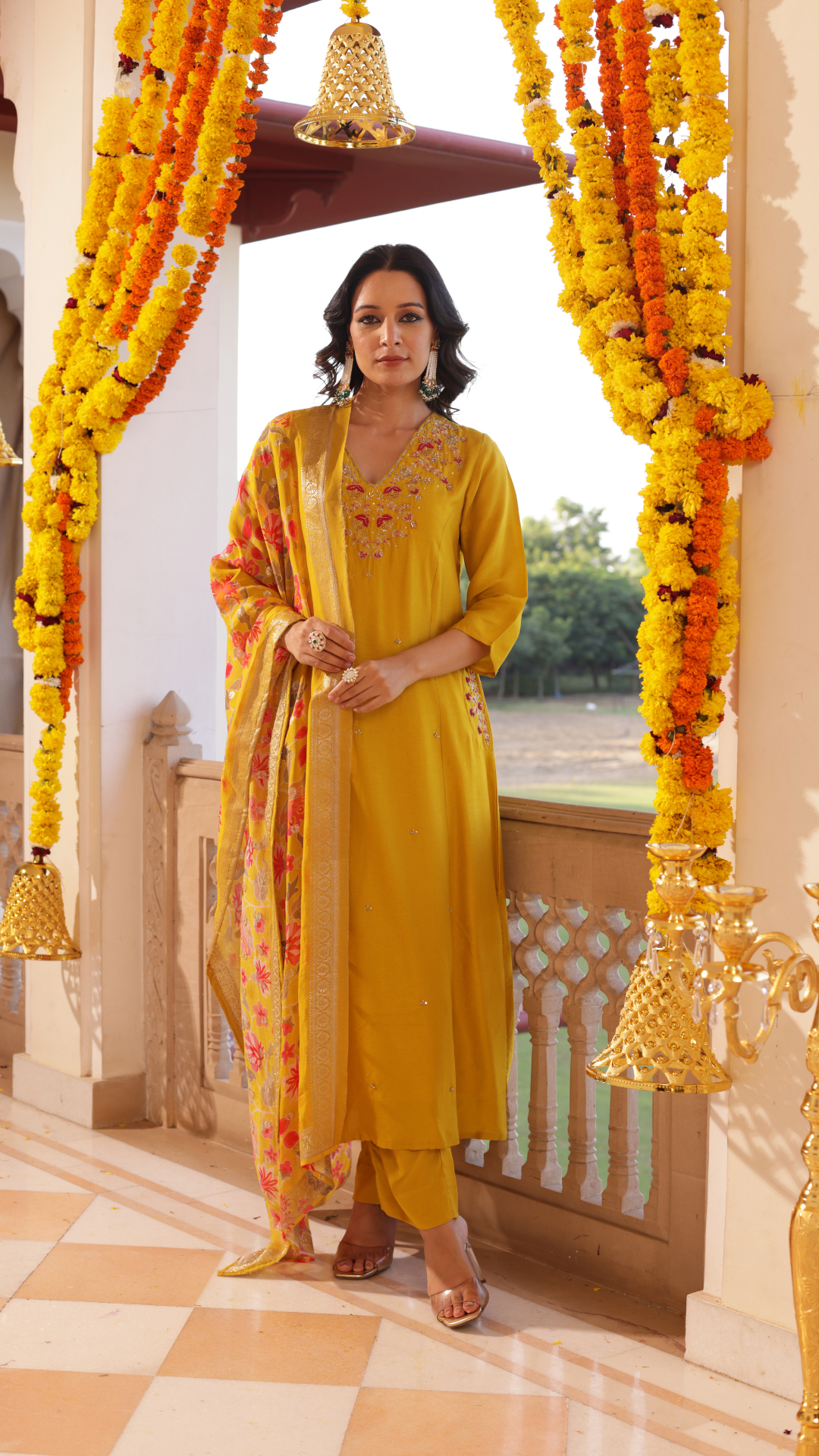 Amber Mustard Silk Suit Set