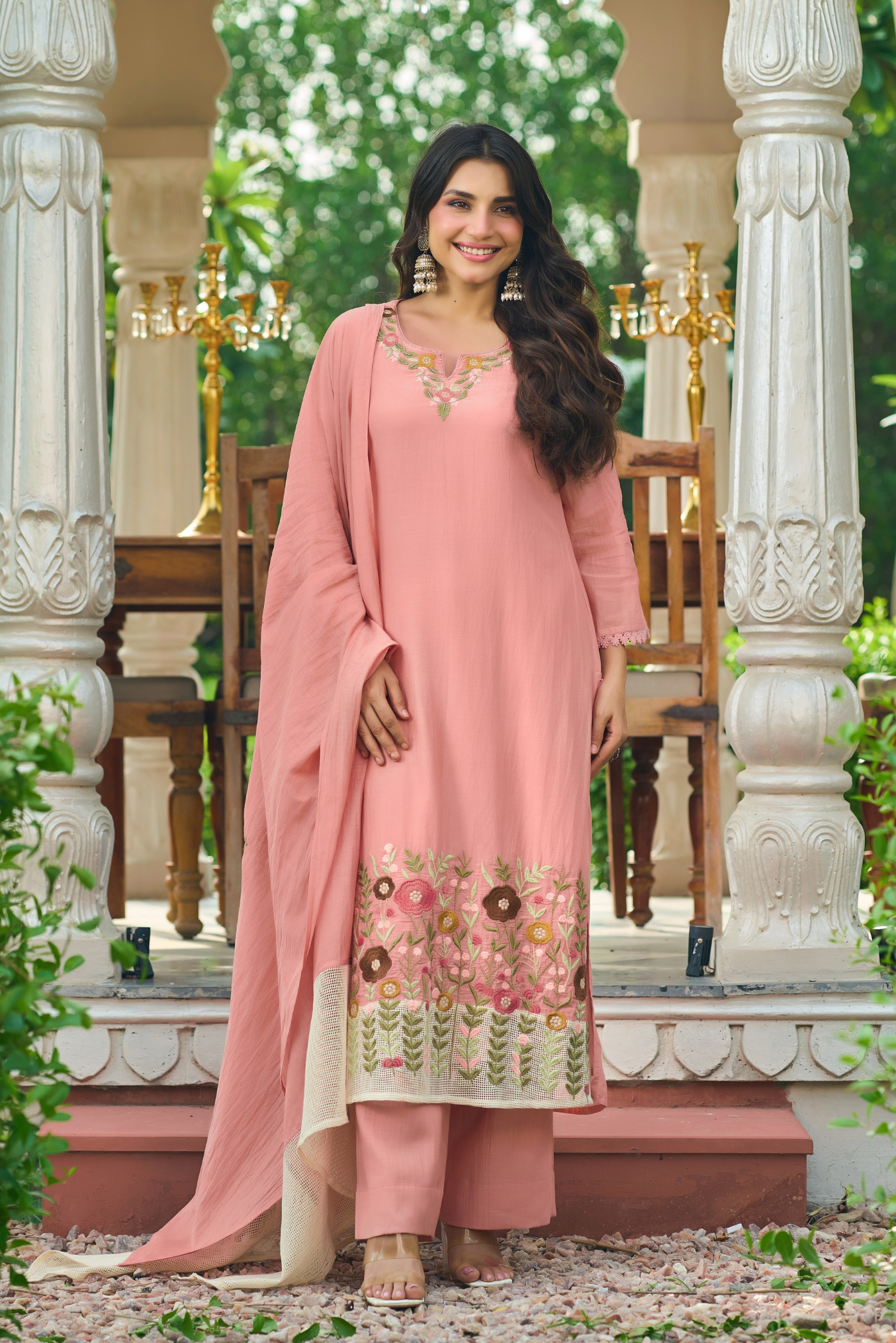 Pink Embroidered Suit Set