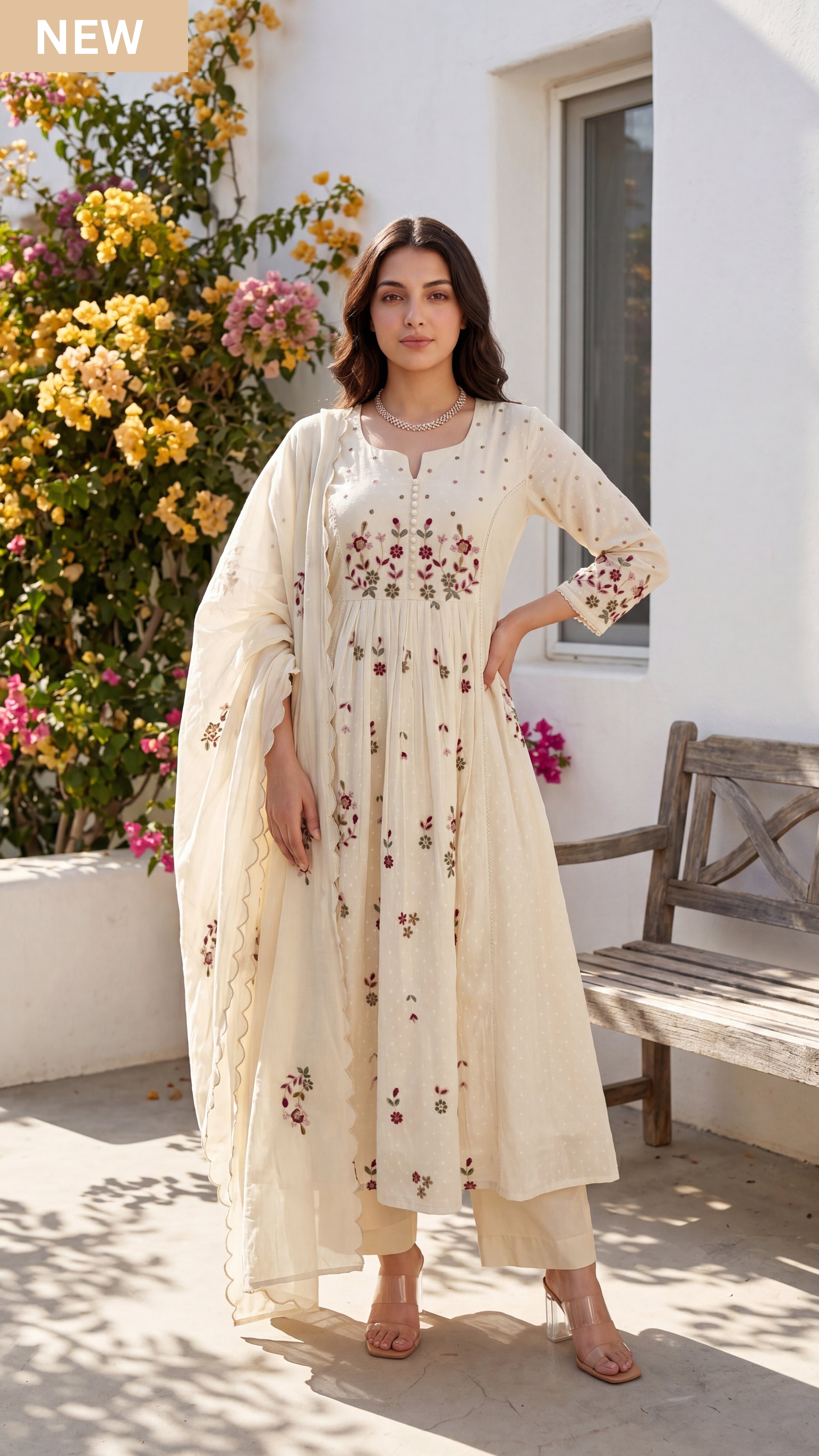 Ivory Blossom Embroidered Suit Set
